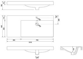 Brauer Aurora wastafel keramiek 100cm rechts met kraangat wit glans