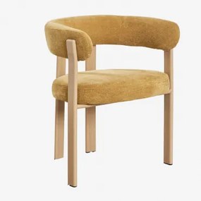 Set Van 2 Eetkamerstoelen Met Armleuningen In Chenille Stof Jolie Bruin – Natuurlijk Hout & Stof Chenille Mosterd - Sklum