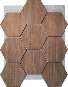 Hexagon Panel Walnoot met Grijs Vilt 81CM | Akoestisch | Wanddecor | Zeshoekig- Grijs vilt