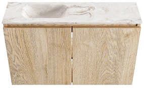 Mondiaz Ture DLux toiletmeubel 80cm washed oak met wastafel frappe links met kraangat