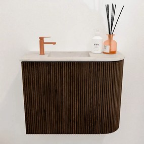 Mondiaz Joya DLux 50cm toiletmeubel ronding rechts walnut met wastafel faye links 1 kraangat ostra