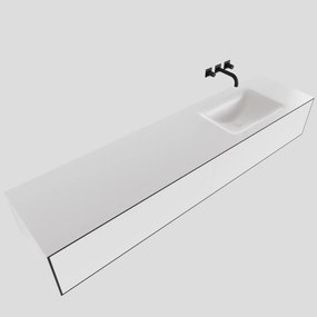 Zaro Lagom volledig naadloos solid surface onderkast 190cm mat zwart met 2 lades Push tot open. Compleet met solid surface wastafel met 0 kraangat(en)