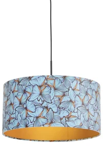 Stoffen Eettafel / Eetkamer Hanglamp met velours kap vlinders met goud 50 cm - Combi Klassiek / Antiek E27 cilinder / rond rond Binnenverlichting Lamp