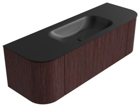 Mondiaz Kurve 140cm badmeubel ronding links/rechts ruby met 1 lade en 2 deuren en wastafel big small midden zonder kraangat urban