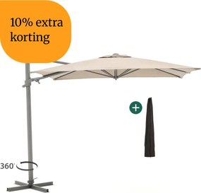 + 10% kassakorting | Parasol Shadowline Francisco | Inclusief hoes | Vierkant | 260x260cm | Met draaihendel | Bruin | Kees Smit Tuinmeubelen