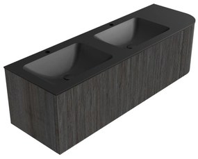 Mondiaz Kurve 145cm badmeubel ronding rechts shadow met 1 lade en deur en wastafel cloud dubbel/links 2 kraangaten urban