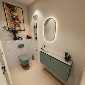 Mondiaz Ture DLux toiletmeubel 100cm army met wastafel opalo links met kraangat