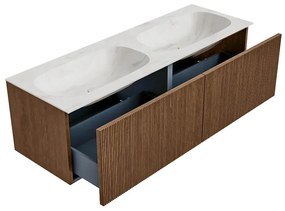 Mondiaz Kurve-dlux 140cm badmeubel walnut met 2 lades en wastafel stor small dubbel zonder kraangat ostra