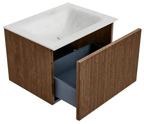 Mondiaz Kurve-dlux 60cm badmeubel walnut met 1 lade en wastafel cloud midden zonder kraangat opalo