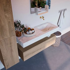 Mondiaz Alan DLux badmeubel 120cm washed oak 1 lade met wastafel opalo rechts zonder kraangat