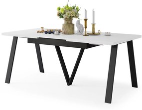 AVERY Wit mat/onderkant zwart - LOFT/INDUSTRIËLE TAFEL VOOR WOONKAMER/EETKAMER UITKLAPBAAR TOT 290 cm!