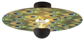 Plafondlamp zwart platte kap pauw dessin 45 cm - Combi