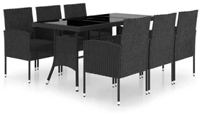 vidaXL 7-delige Tuinset poly rattan zwart