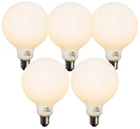 Set van 5 E27 dimbare LED lamp opaal G125 5W 450 lm 2200K