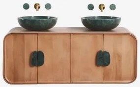 Dubbel Zwevend Badkamermeubelset 130x45 Cm Van Mangohout En Natuurlijke Kivalina-steen Udaipur Groen Marmer - Mangohout & 2 X Onde Groene Marmeren -