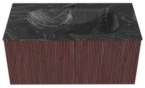 Mondiaz Kurve-dlux 90cm badmeubel ruby met 1 lade en wastafel big small midden 1 kraangat lava