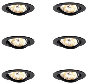 Set van 6 Moderne inbouwspot zwart kantelbaar AR70 - Cisco