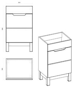 Comad Bali White badkamermeubel 50cm met witte wastafel en kraangat eiken/wit