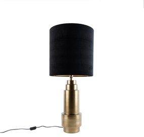 Tafellamp brons velours kap zwart met goud 40 cm - Bruut Art Deco E27 rond Binnenverlichting Lamp