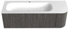 Mondiaz Kurve 135cm badmeubel ronding rechts shadow met 1 lade en deur en wastafel big medium kraangat links