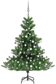 vidaXL Kunstkerstboom Nordmann met LED's en kerstballen 120 cm groen