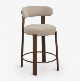 Hoge Kruk Met Rugleuning Van Chenillestof En Ijzer Jolie Donkerbruin Hout & ↑65 Cm & Chenille Bruin Wheat - Sklum
