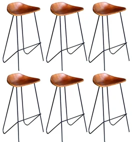 vidaXL Barstoelen 6 st echt leer bruin