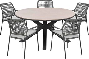 Garden Impressions Natas tuinset grijs 6-delig - Tulli tuintafel light teak look Ø148 cm