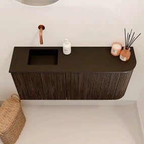 Mondiaz Joya 90cm toiletmeubel ronding rechts walnut met wastafel faye links zonder kraangat urban