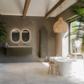 Mondiaz Kurve-dlux 145cm badmeubel ronding links shadow met 1 lade en deur en wastafel big large rechts zonder kraangat opalo