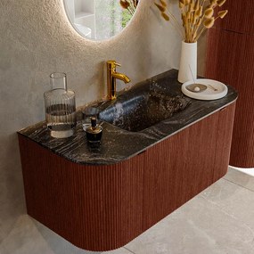 Mondiaz Kurve-dlux 100cm badmeubel ronding links/rechts ruby met 1 lade en 2 deuren en wastafel grunne midden 1 kraangat lava