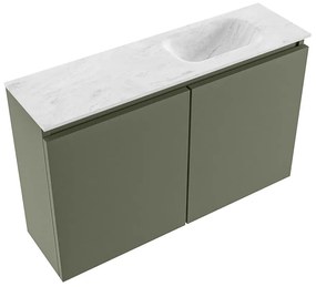 Mondiaz Ture DLux toiletmeubel 80cm army met wastafel opalo rechts met kraangat