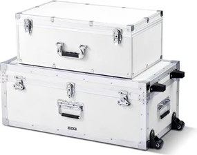 VEVOR 2 x Transportkoffers Opbergdozen Afsluitbare Opbergdozen, Grote Opbergdoos met Wielen & 3 Metalen Handgrepen, Transportkoffer met Deksel voor Appartement Studentenkamer Wit