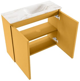 Mondiaz Ture DLux toiletmeubel 60cm ocher met wastafel frappe rechts zonder kraangat