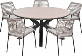 Garden Impressions Natas tuinset sand 6-delig - Tulli tuintafel light teak look Ø148 cm