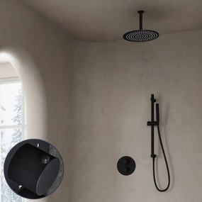Saniclear Nero Stripes inbouw regendouche rond met 20cm hoofddouche, plafondarm en glijstang zwart mat