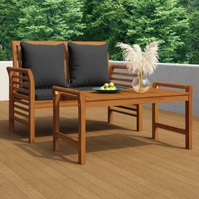 vidaXL 2-delige Loungeset met donkergrijze kussens massief hout