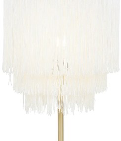 Oosterse tafellamp goud crème kap met franjes - FranxaOosters E27 rond Binnenverlichting Lamp