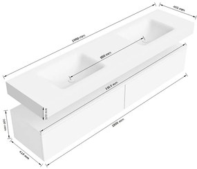 Zaro Alan badmeubel 190cm talc 2 lades met vrijhangende wastafel cloud dubbel 2 kraangaten urban