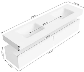Zaro Alan badmeubel 190cm urban 2 lades met vrijhangende wastafel cloud dubbel 2 kraangaten urban