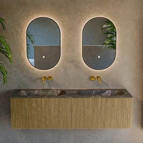 Mondiaz Kurve-dlux 150cm badmeubel dusk met 2 lades en wastafel stor small dubbel zonder kraangat lava