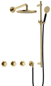 Hotbath Cobber IBS70 inbouwdouche met ronde handdouche, 30cm hoofddouche en glijstang messing gepolijst