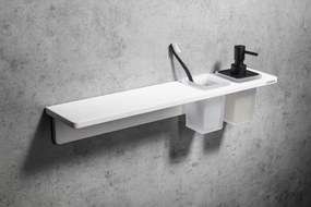 Sapho Abeline rockstone plank met glas en zwarte zeepdispenser 80cm wit
