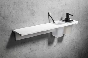 Sapho Abeline rockstone plank met glas en zwarte zeepdispenser 80cm wit