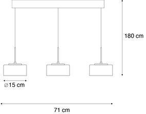 Eettafel / Eetkamer Hanglamp zwart met smoke glas incl. LED 3-lichts easylift - Rika Design rond Binnenverlichting Lamp
