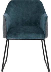 Goossens Eetkamerstoel Lisbet blauw stof met armleuning, elegant chic