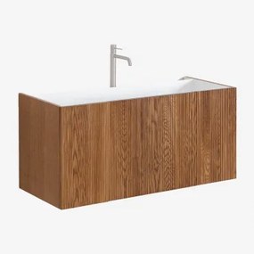 Fiore Houten Badkamermeubelset Met Geïntegreerde Wastafel Donker Hout & Spiegelloze & Chroom ↑30 Cm - Sklum