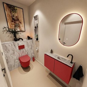 MONDIAZ TURE-DLUX 80cm toiletmeubel Fire. EDEN wastafel Glace positie rechts. Met 1 kraangat. TUREDX80FIRR1GLA