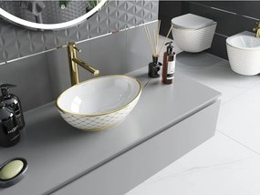 Mexen Elza opzetwastafel 40 x 33 cm, wit/goud ruitpatroon - 21014009