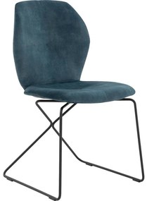 Goossens Excellent Eetkamerstoel Manzini blauw velvet stof leuning, modern design